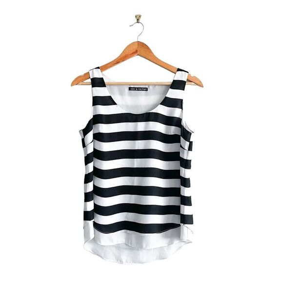 Zac & Rachel Sleeveless Blouse Striped Black White Tank Women's S Pullover - Picture 1 of 6